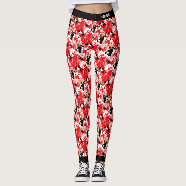 Leggings Motif Abstrait Red White Black Paint Splatter (Devant)