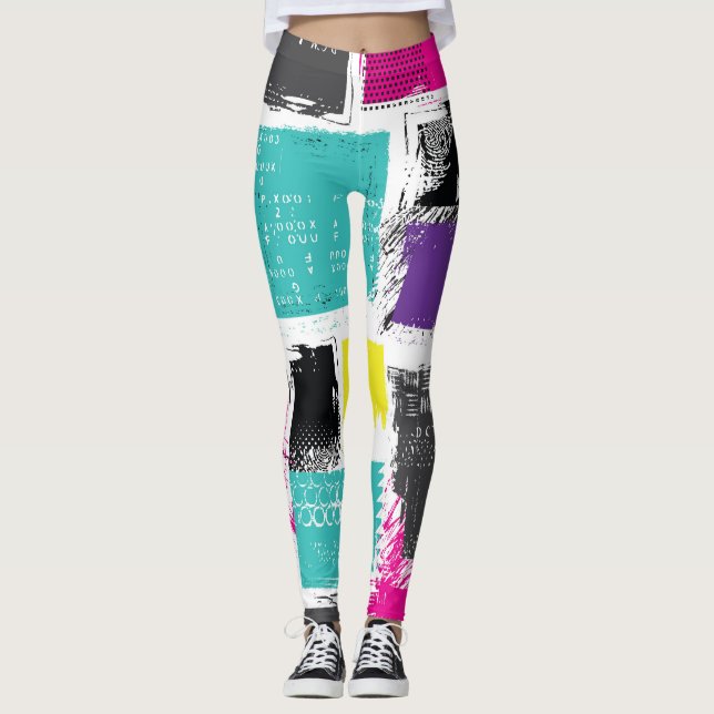 Leggings Motif Abstrait rétro-Carré Neon (Devant)