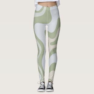 Leggings Motif Abstrait Retro Liquid Swirl à Sage Green