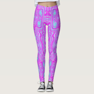 Leggings Motif Abstrait Rose Chaude et Bleu Aqua Psychédéli
