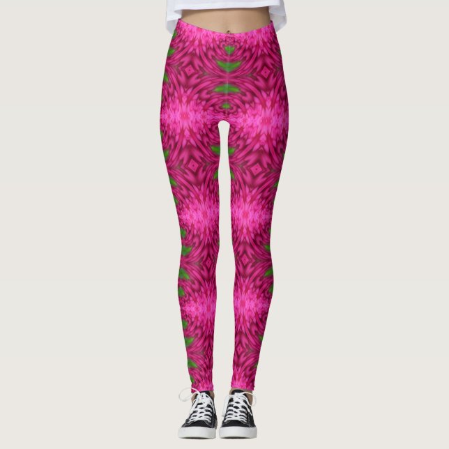 Leggings Motif Abstrait rose et vert coloré (Devant)