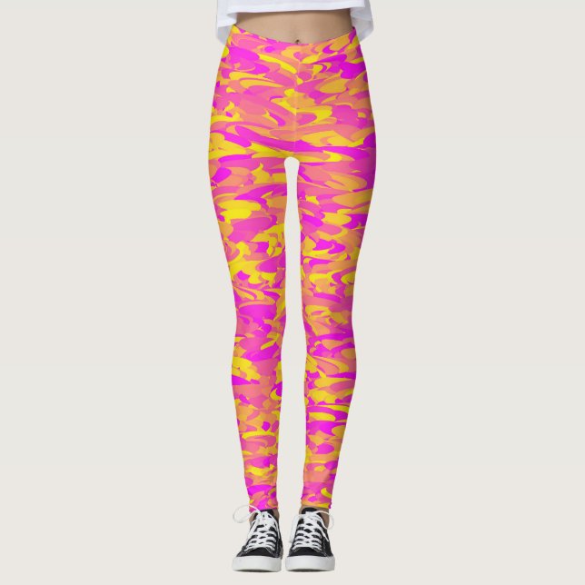 Leggings Motif Abstrait rose jaune orange (Devant)