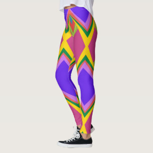 Leggings Motif abstrait rose violet et jaune rétro