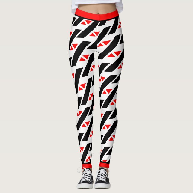 Leggings Motif abstrait rouge blanc noir absolu (Devant)