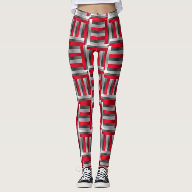 Leggings Motif Abstrait rouge et noir (Devant)