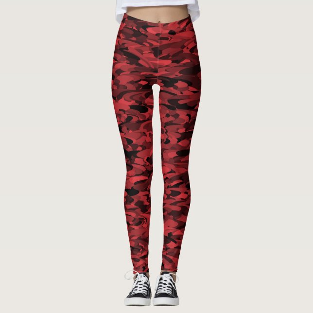 Leggings Motif Abstrait Rouge Noir (Devant)