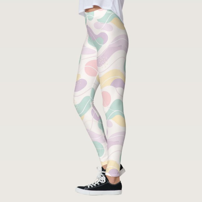 Leggings Motif Abstrait Sans Couture Pastel Vagues et Cercl (Gauche)