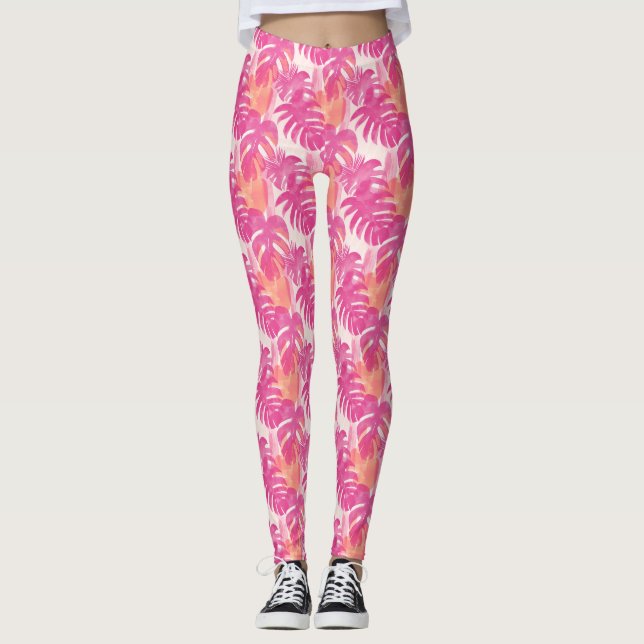 Leggings Motif abstrait simple avec feuilles de monstera, f (Devant)