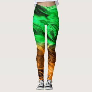 Leggings motif Abstrait tacheté en vert orange