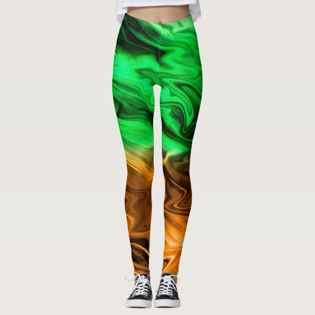 Leggings motif Abstrait tacheté en vert orange (Devant)