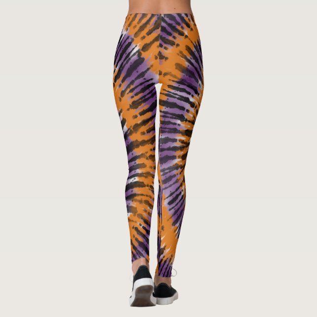 Leggings Motif abstrait Tie Dye Halloween Orange Violet (Dos)
