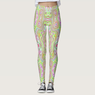 Leggings Motif Abstrait Trippy Retro Rose et Lime Green