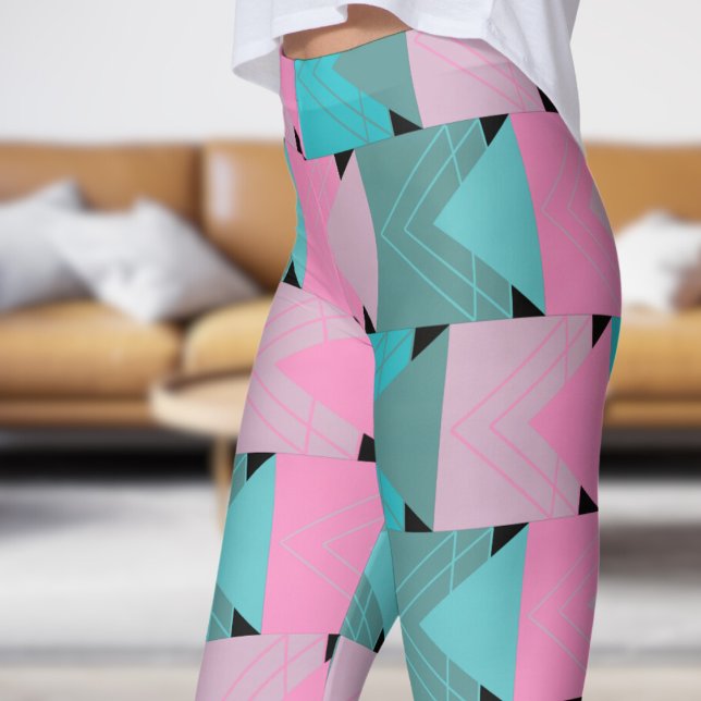 Leggings Motif Abstrait Turquoise vert et flèches roses (Arrow Left Leggings)