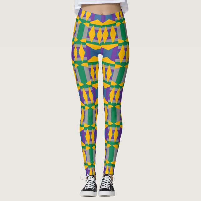 Leggings Motif Abstrait vert et jaune avec diamants (Devant)