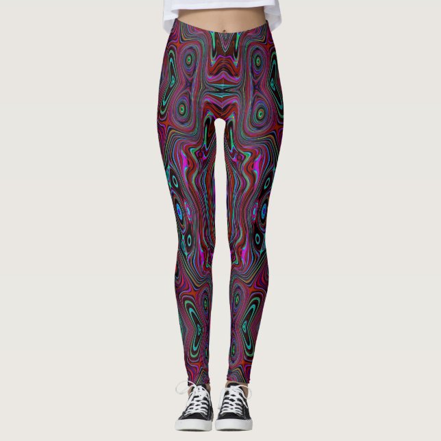 Leggings Motif Abstrait Vert Mousse de Mer et Magenta Tripa (Devant)