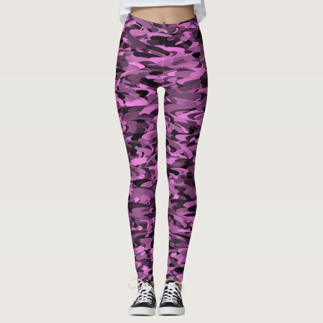 Leggings Motif Abstrait Violet Noir (Devant)