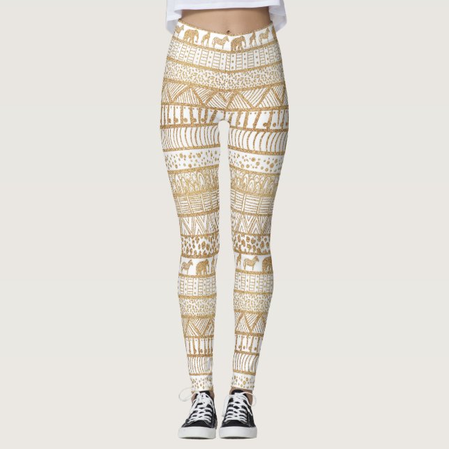 Leggings Motif africain de la tribu Gold White (Devant)