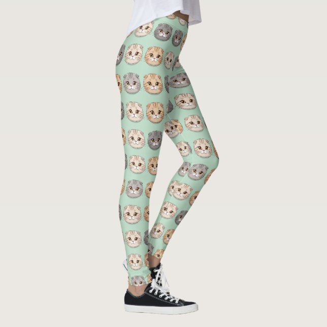 Leggings Motif Amoureux de Chat Écossais Pliable Mignon (Droite)