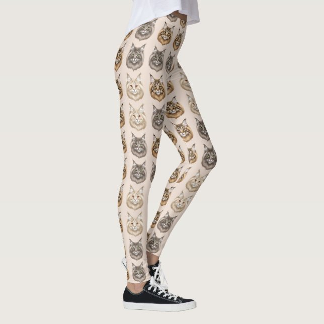 Leggings Motif Amoureux de Chat Mignon Maine Coon (Droite)