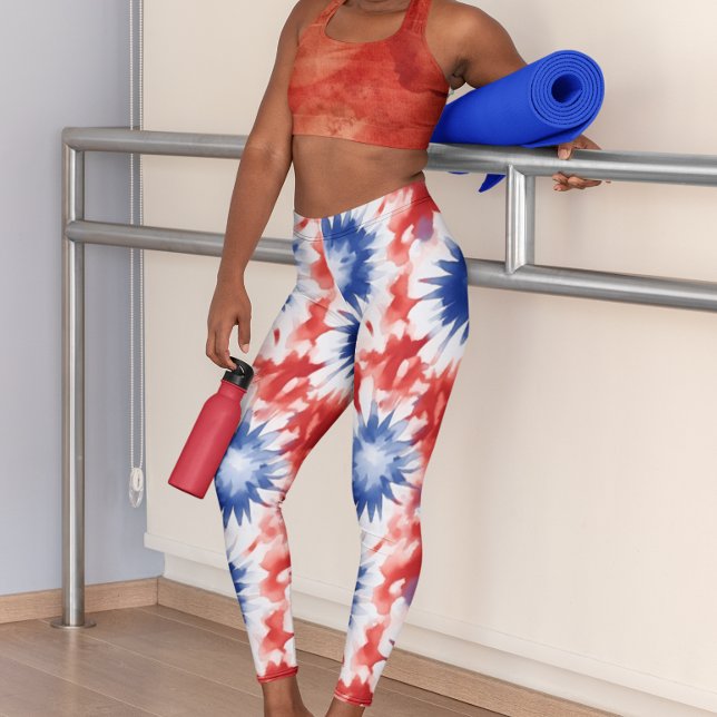 Leggings Motif amusant tie-dye rouge blanc bleu (Créateur téléchargé)