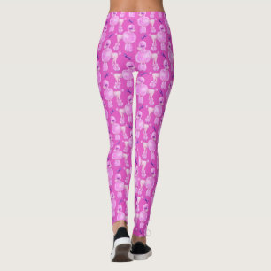 Leggings Motif animal d'art de caniche d'aquarelle rose de