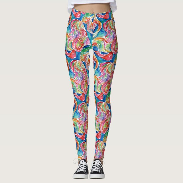 Leggings Motif aquarelle arc-en-ciel d'art abstrait unique (Devant)