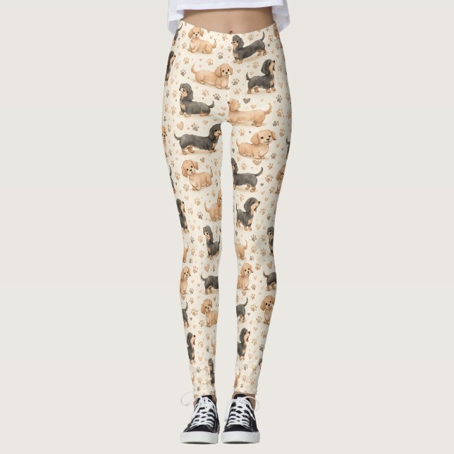 Leggings Motif aquarelle de chiot adorable (1) (Devant)