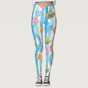 Leggings Motif aquarelle nautique rétro (11)