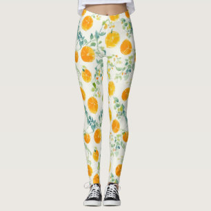 Leggings Motif aquarelle orange artistique, agrumes et feui
