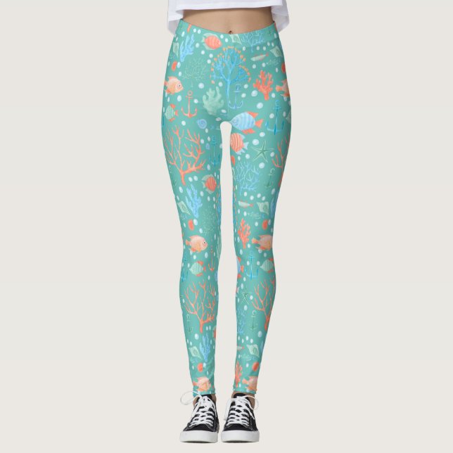 Leggings Motif aquarelle sous la mer (Devant)