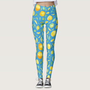 Leggings Motif aquarelle turquoise jaune d'agrumes frais