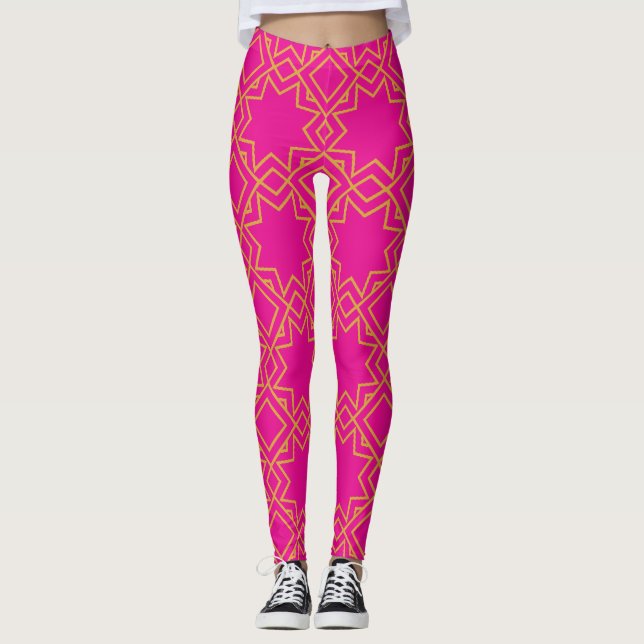 Leggings Motif arabe islamique rose vif (Devant)