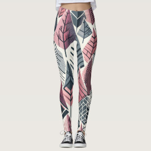 Leggings Motif Arbres Géométriques Gris Rose Atomique
