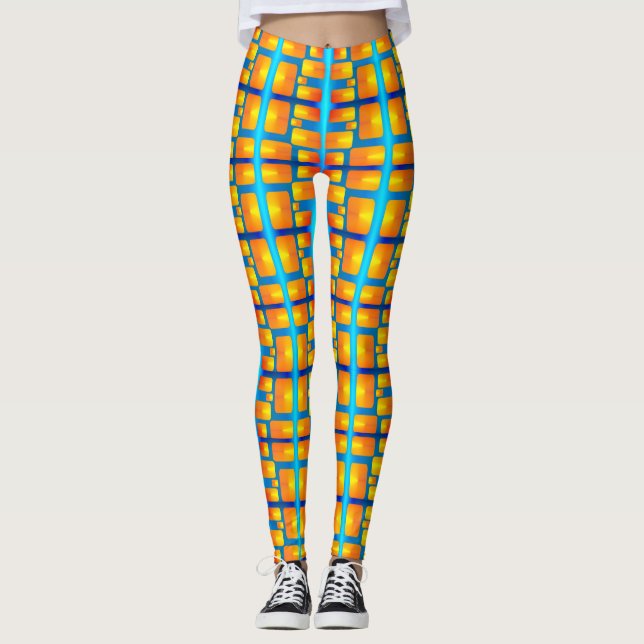 Leggings Motif architecturale avec Aqua et Orange (Devant)