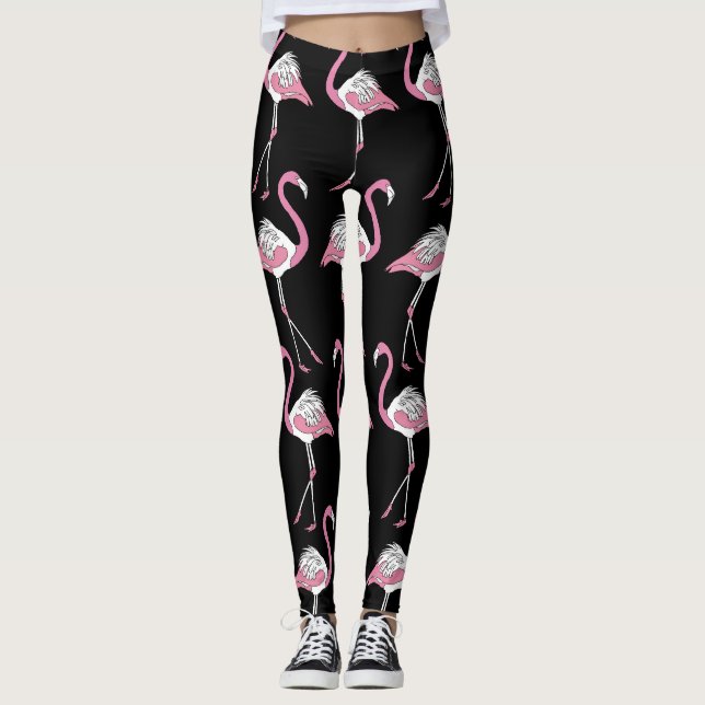 Leggings Motif Arrière - plan Flamant rose textile noir (Devant)