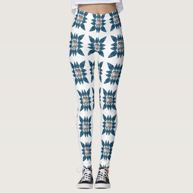 Leggings Motif Art déco bleu (Devant)