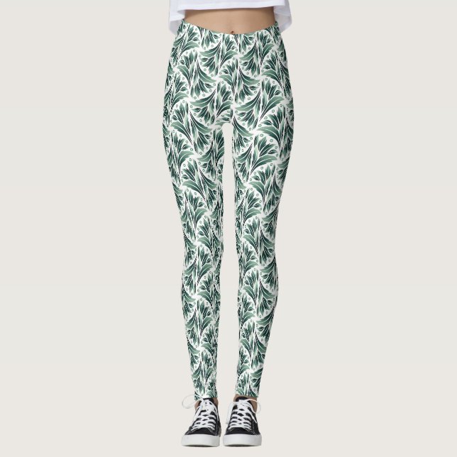 Leggings Motif Art Déco élégant avec feuillage vert (Devant)