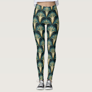 Leggings Motif Art déco élégant en or et Turquoise
