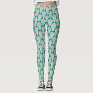 Leggings Motif Art Déco rose pêche Yukka et vert