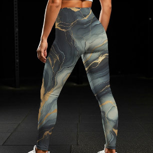 Leggings Motif artistique en marbre doré et bleu de minuit