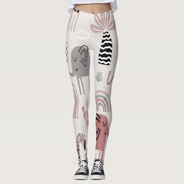 Leggings motif avec des éléphants et des girafes mignons gé (Devant)