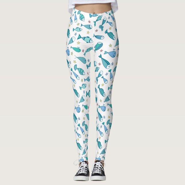 Leggings Motif avec des poissons et des étoiles de mer (Devant)