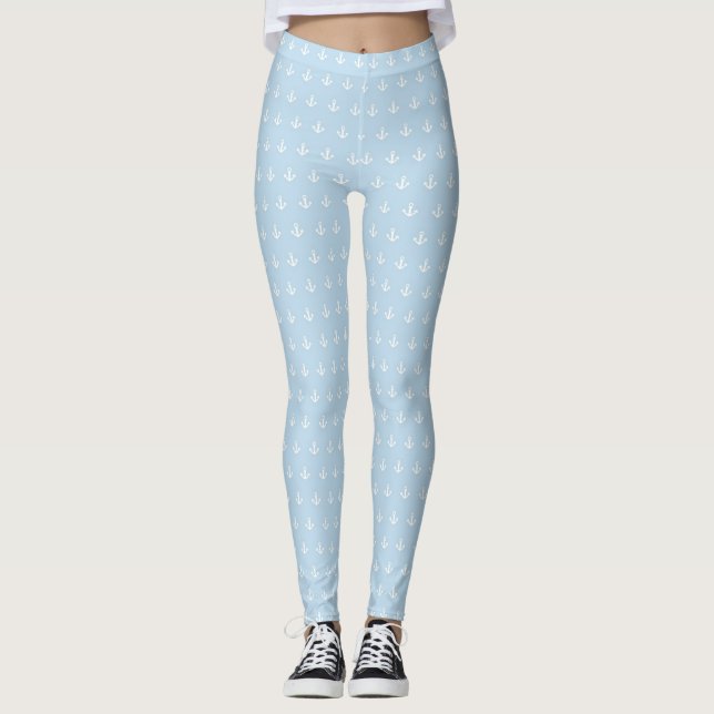 Leggings Motif avec les ancres blanches sur le bleu (Devant)