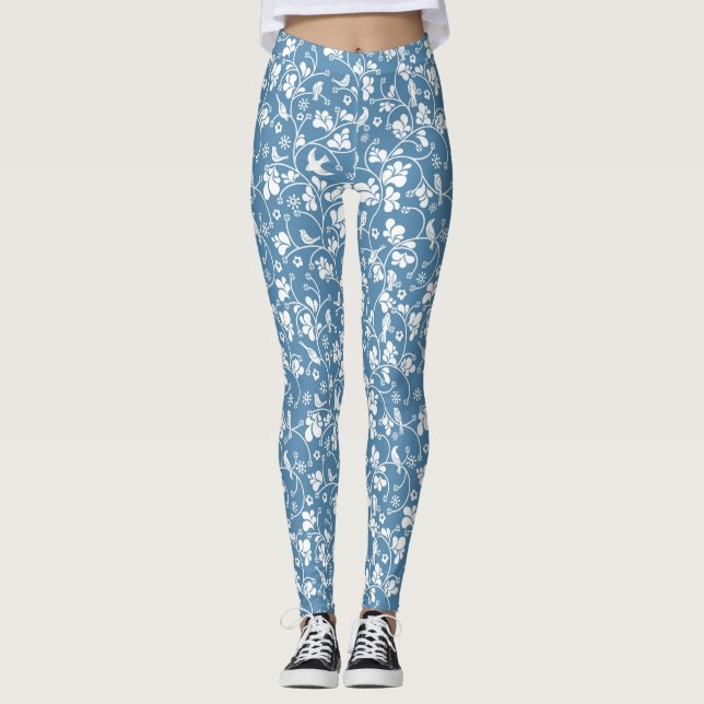 Leggings motif avec les oiseaux et l'ornement de plantes (Devant)