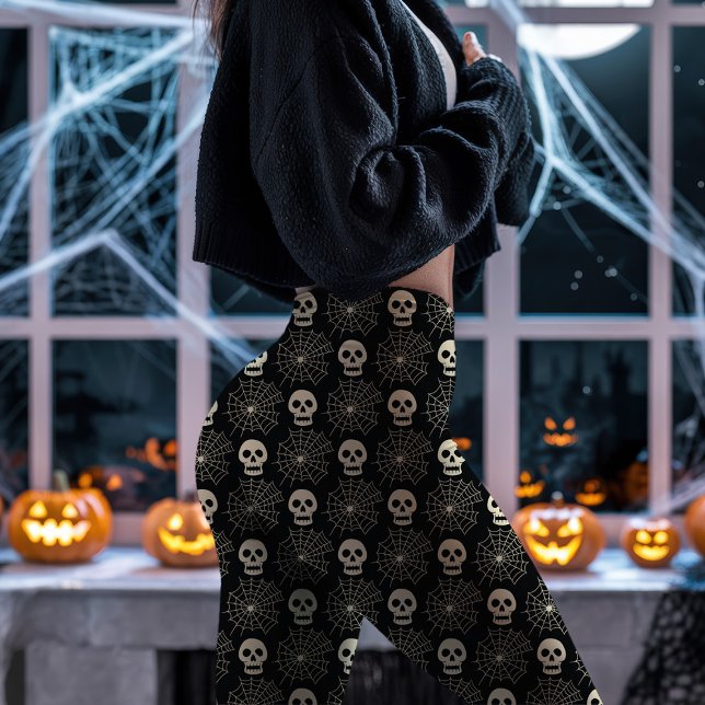 Leggings Motif Black Halloween Skull et Spiderweb (Créateur téléchargé)