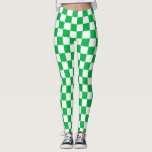 Leggings Motif blanc À damiers blanc vert<br><div class="desc">Coche verte et blanche À damiers conception Motif Carré géométrique</div>