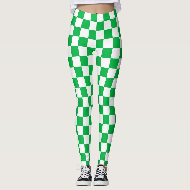 Leggings Motif blanc À damiers blanc vert (Devant)