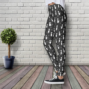 Leggings Motif blanc de chats sur le noir