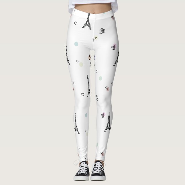 Leggings Motif blanc de Tour Eiffel de Paris France (Devant)