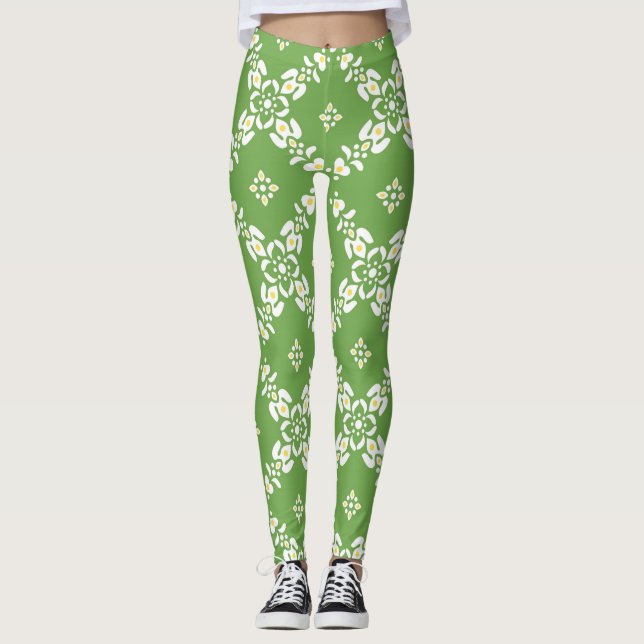 Leggings motif blanc est mignon belles filles vertes (Devant)